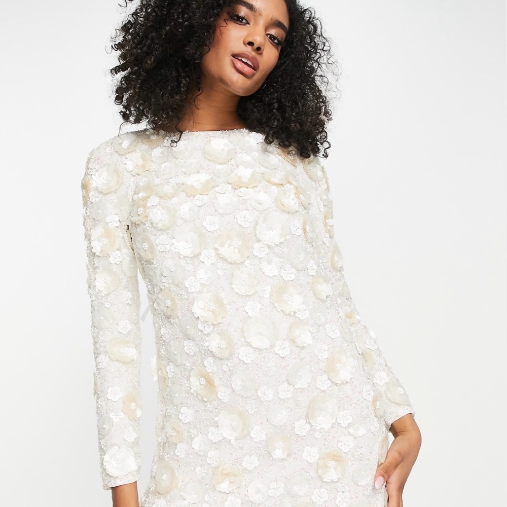 ASOS White Long Sleeve Floral Sequin Mini Dress